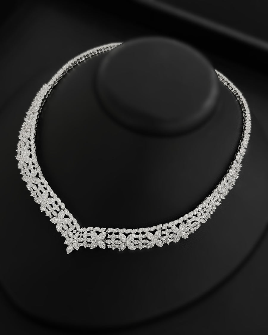 G21-AKS-002 Butterfly Floral Open-Work Zircon Collar Necklace