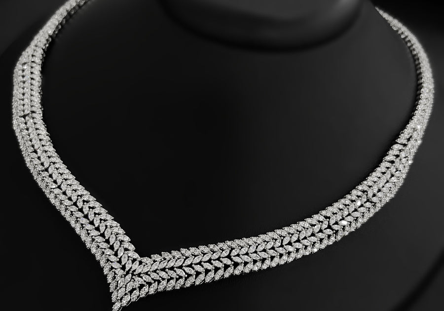 G21-AKS-012 Marquise Leaf Fringe Collar Zircon Necklace