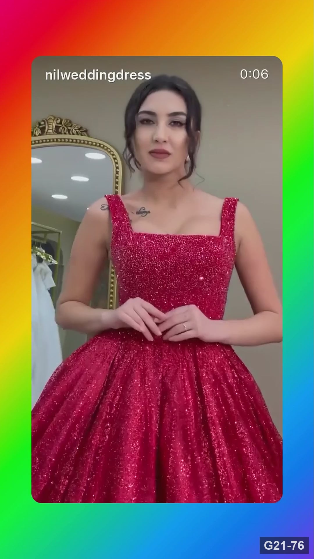 G21-076 Rojo carmesí Vestido de compromiso princesa de tul