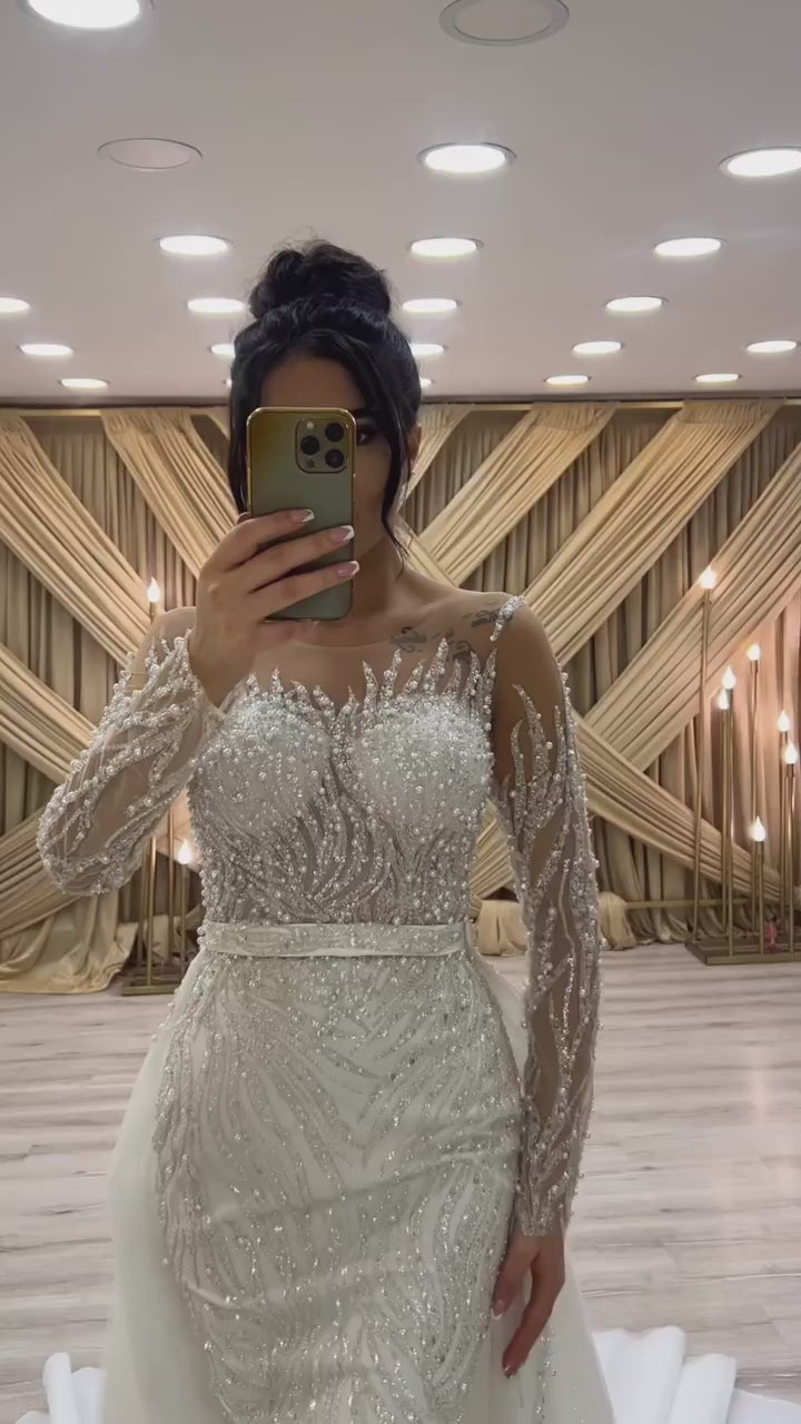 G21-130A - Soft Ivory Beaded Lace Ball Gown Wedding Dress - closer look