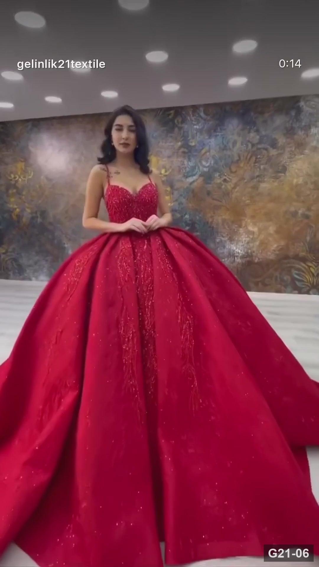 G21-006 | Red Ball Gown Glitter Sequin Sweetheart Thin Strap Corset - Engagement Dress