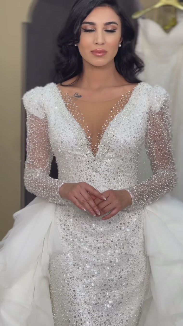 G21-080A - Ivory Beaded Lace Ball Gown Wedding Dress - closer look