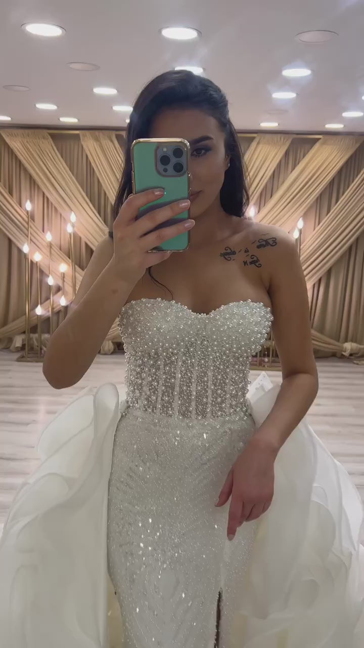 G21-114A - Soft Ivory Beaded Lace Ball Gown Wedding Dress