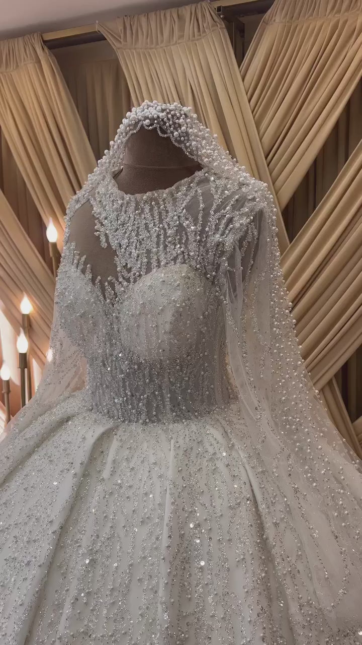 G21-097A - Soft Ivory Beaded Lace Ball Gown Wedding Dress - closer look
