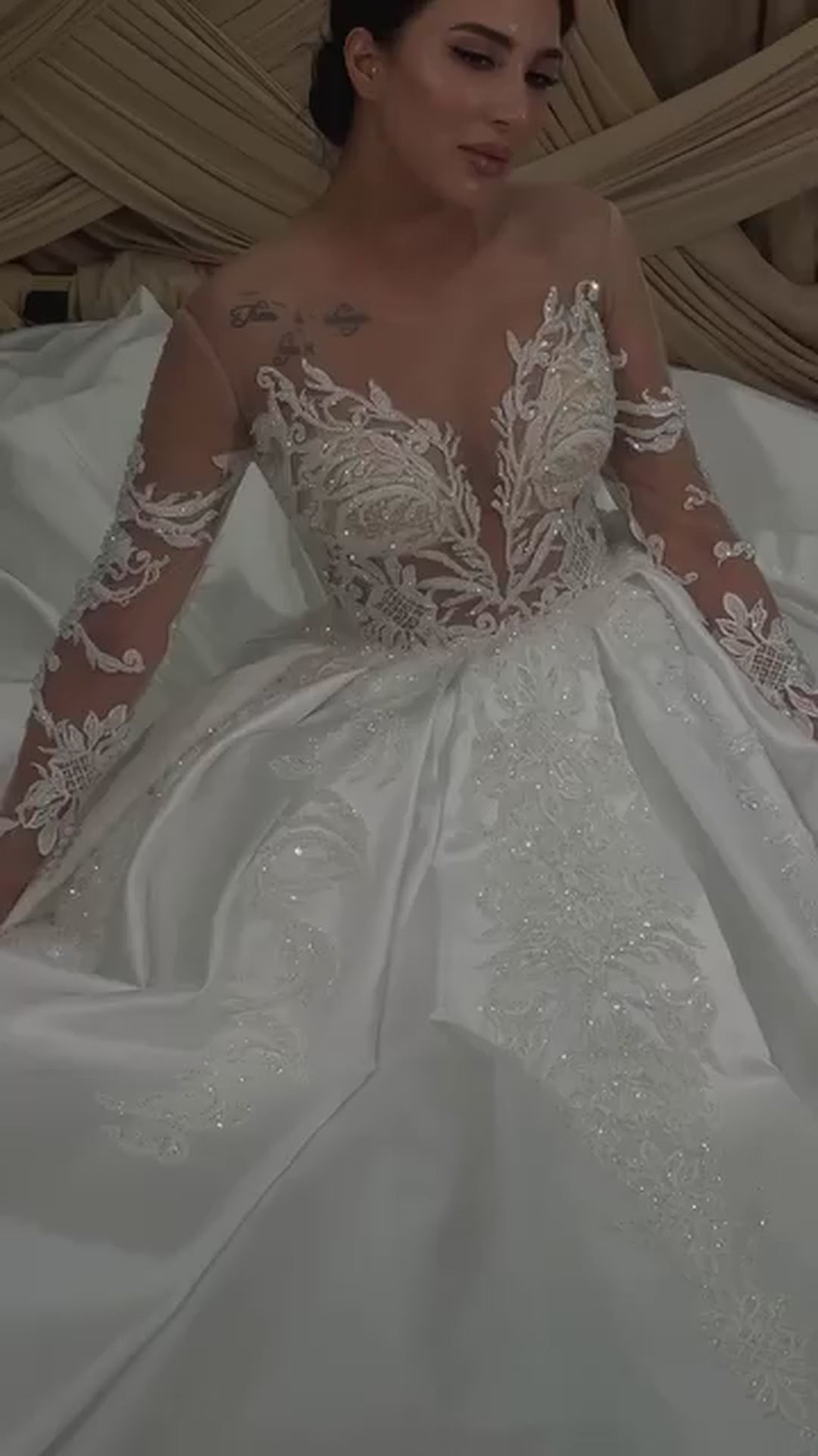 G21-631 Wedding Dress Ball Gown Ivory Illusion Lace Long Sleeve