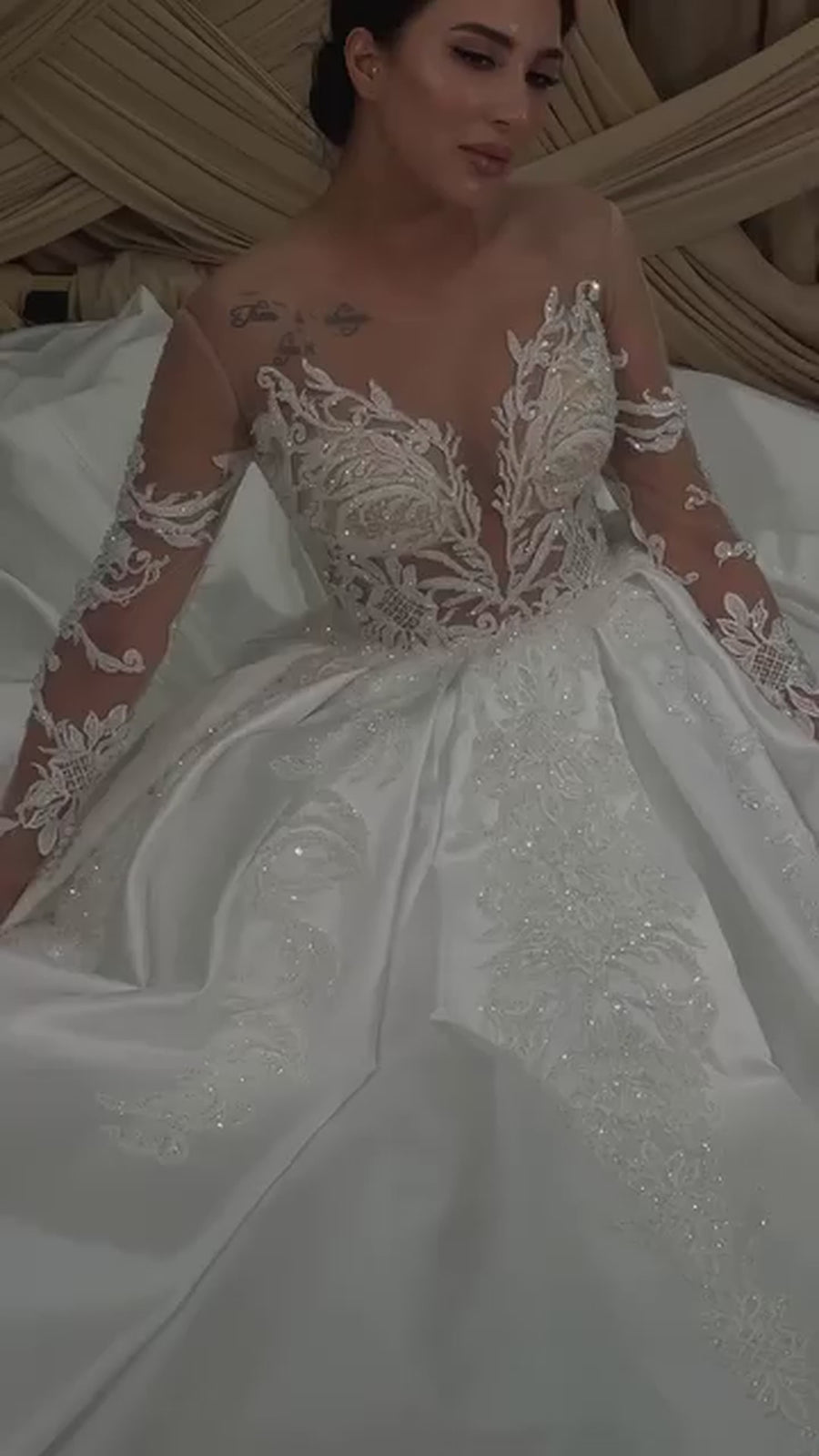 G21-631 Wedding Dress Ball Gown Ivory Illusion Lace Long Sleeve