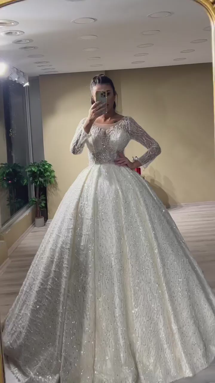 G21-137A - Soft Ivory Beaded Lace Ball Gown Wedding Dress - closer look
