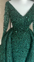 G21-NS-319 Emerald A-Line Sequin Beaded Tulle Engagement Dress