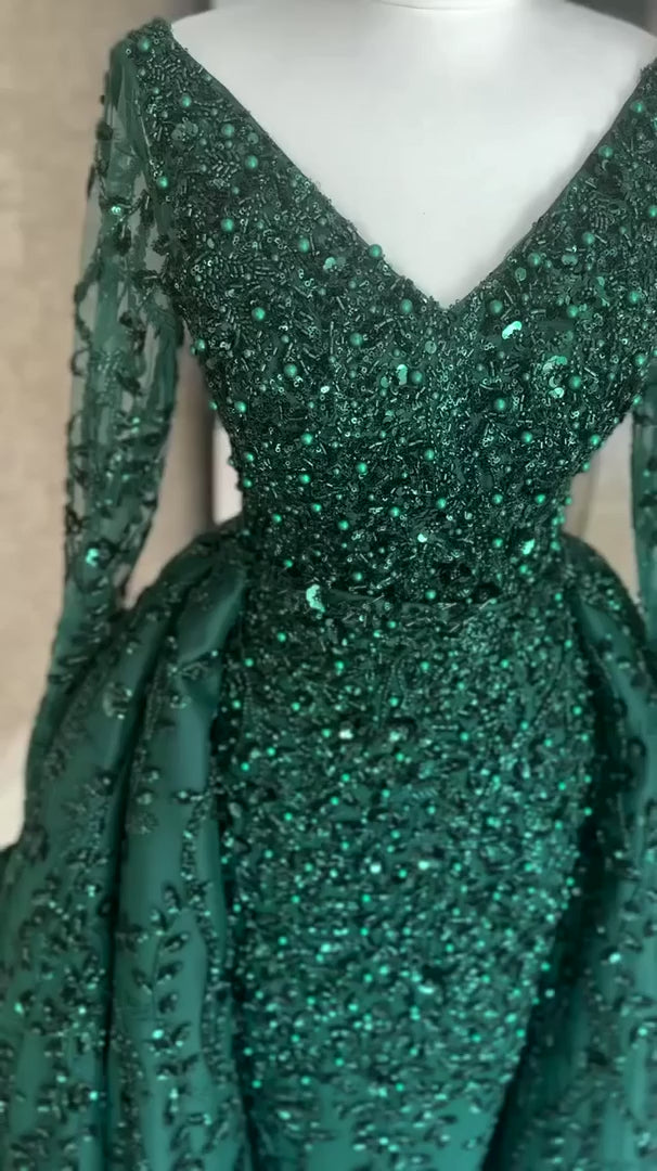 G21-NS-319 Emerald A-Line Sequin Beaded Tulle Engagement Dress