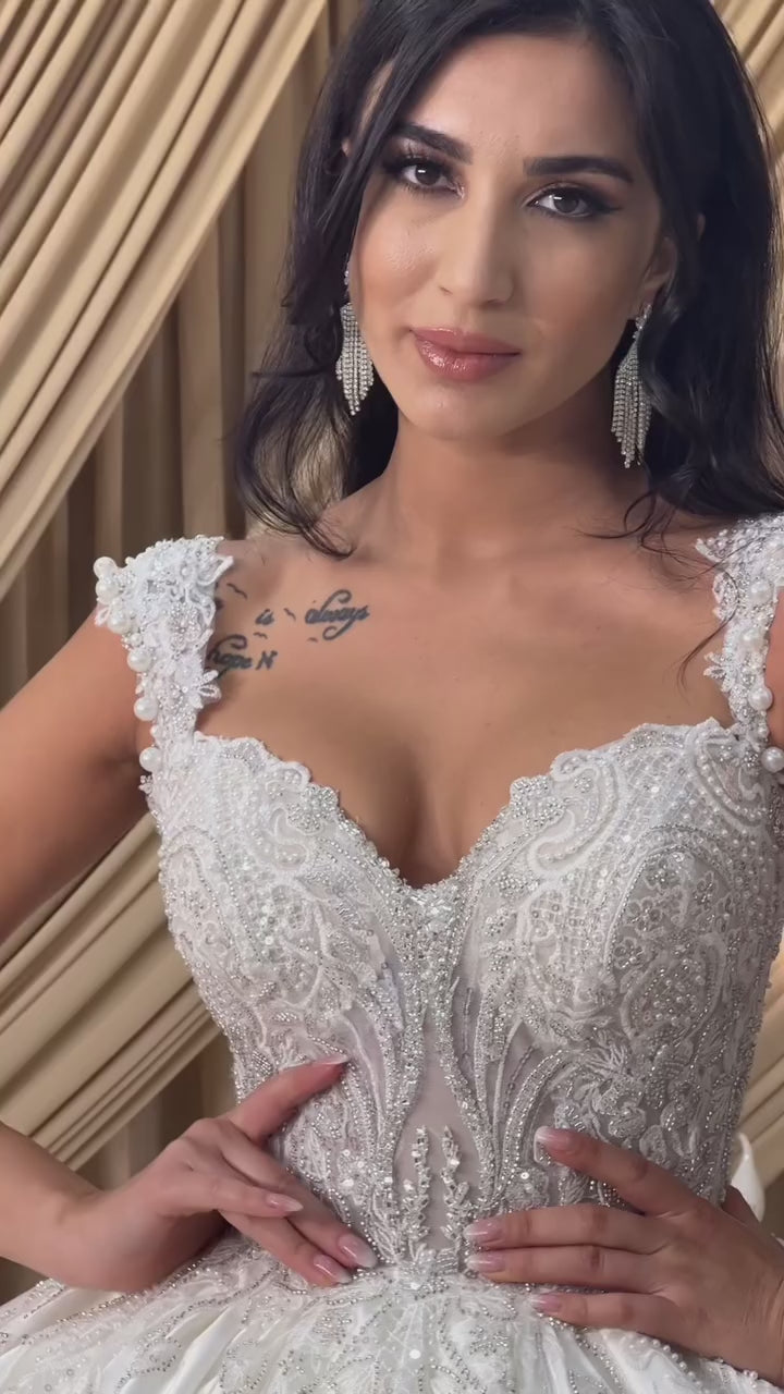 G21-077A - Ivory Beaded Lace Ball Gown Wedding Dress
