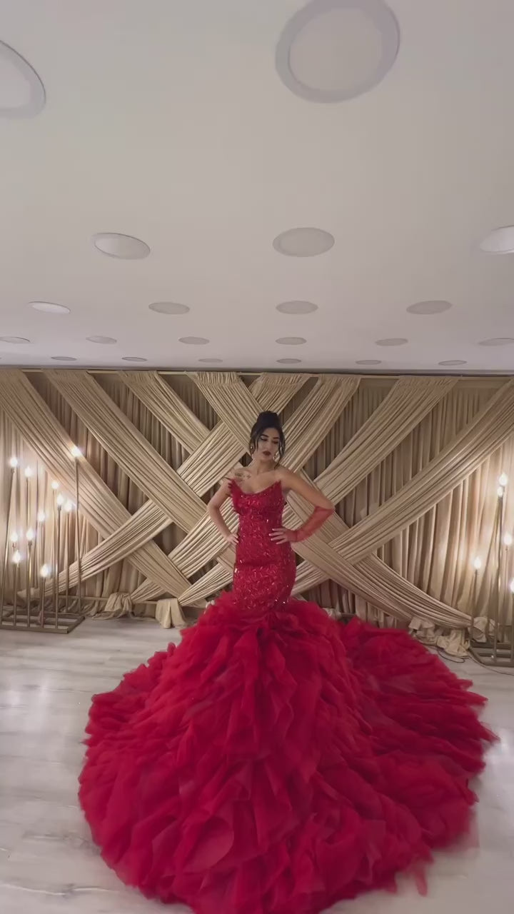 G21-132A - Crimson Elegant Ball Gown Wedding Dress - closer look