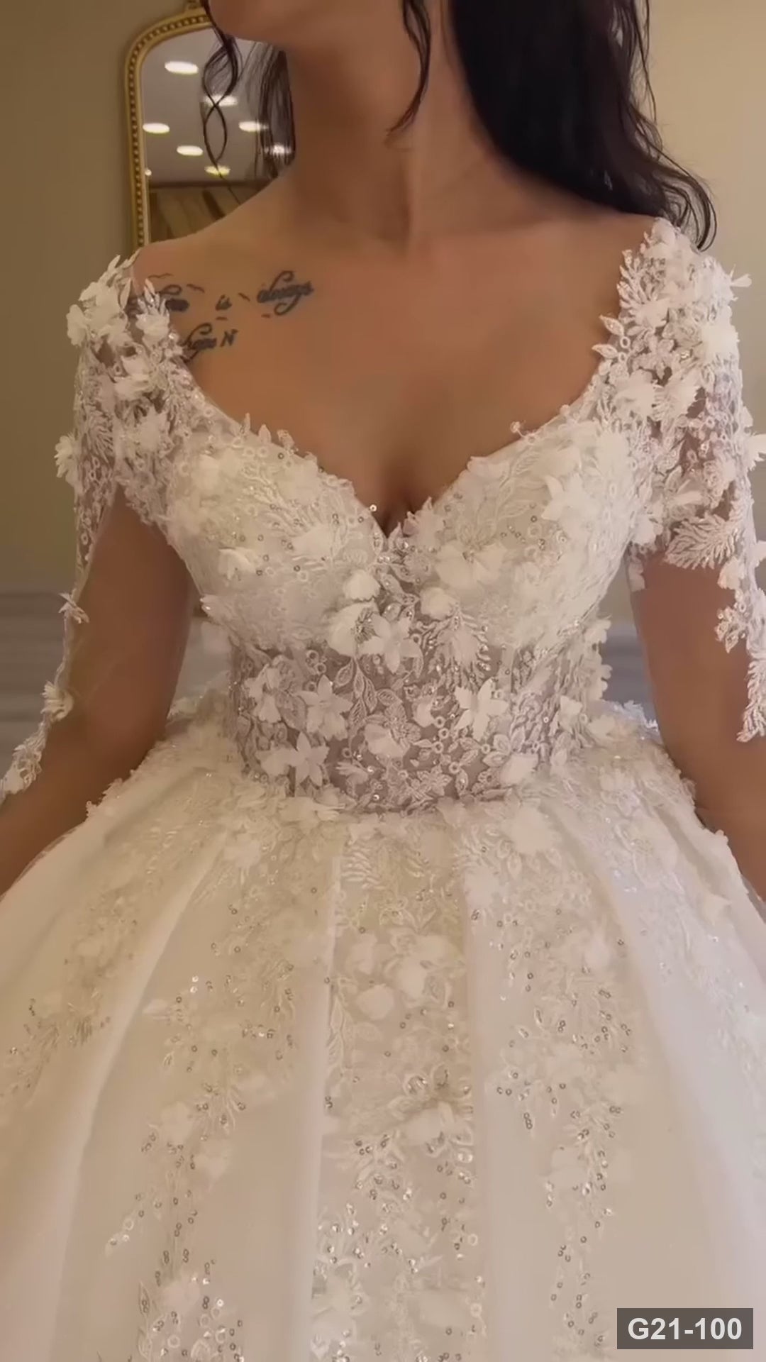 G21-100 | Ivory Ball Gown 3D Floral Lace Off-Shoulder Sweetheart Wedding Dress