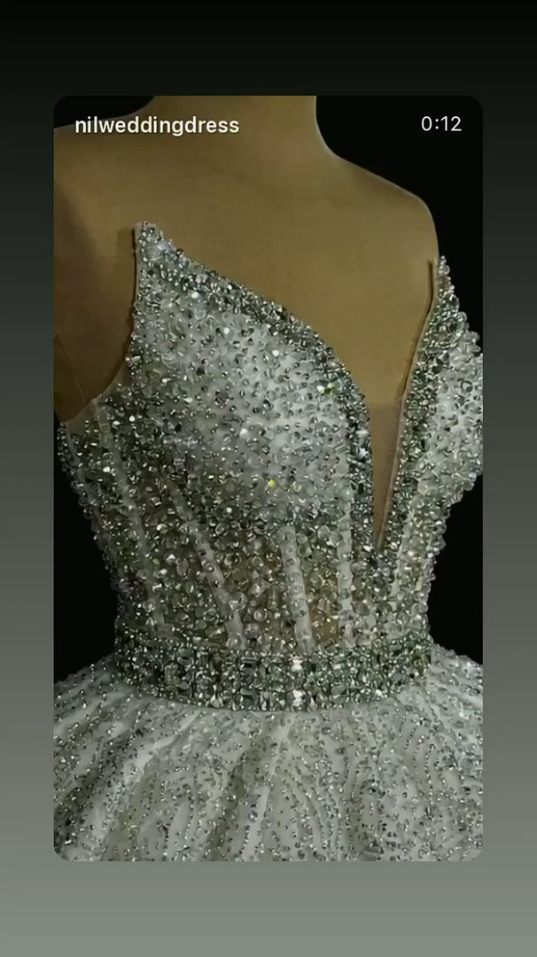 G21-312 Ivory Ball Gown Crystal Beaded Tulle Wedding Dress
