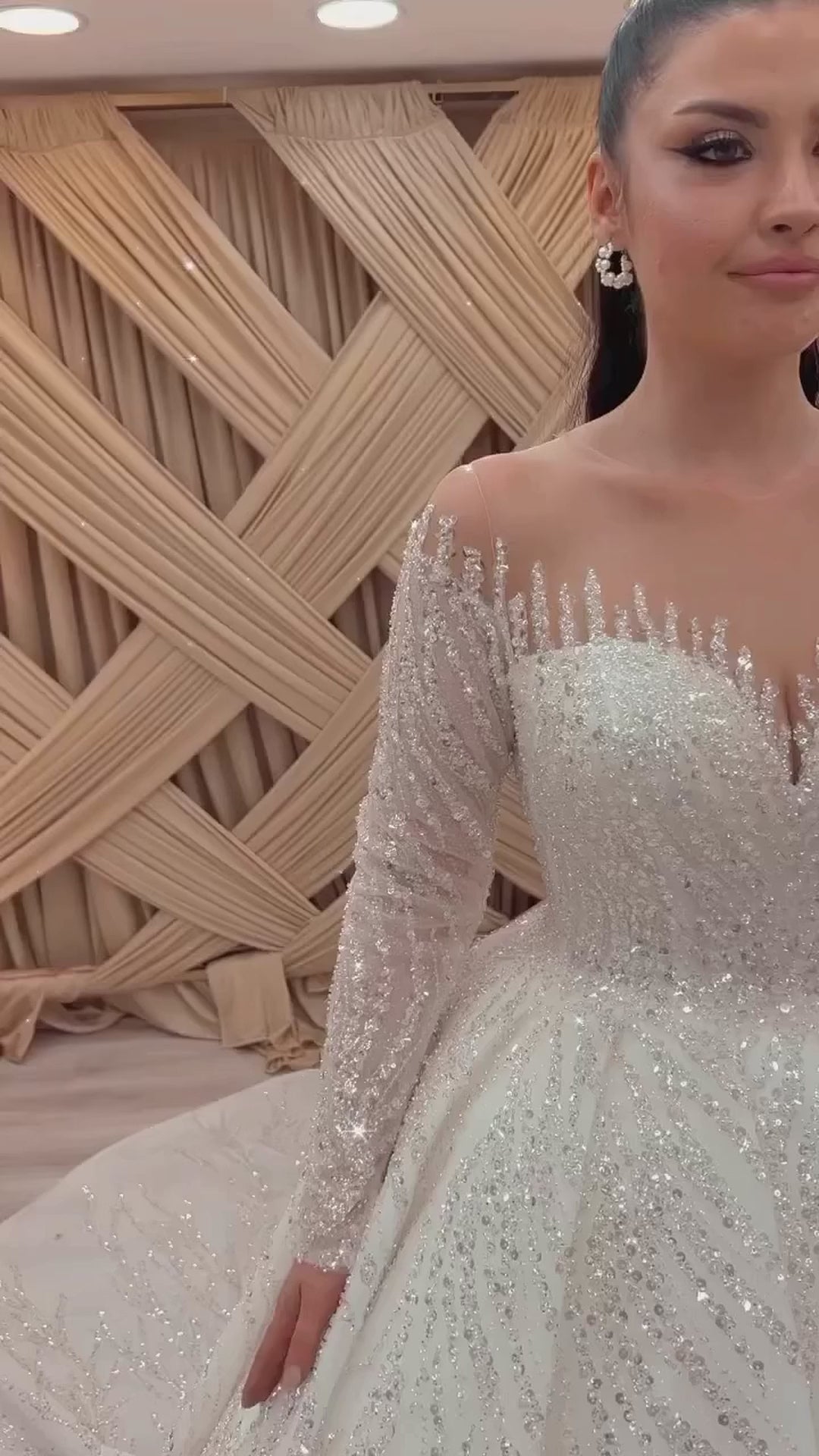 G21-113 Fildişi Prenses Model Dantel gelinlik ve Şapel Kuyruk