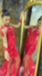G21-143A - Crimson Beaded Lace Ball Gown Wedding Dress