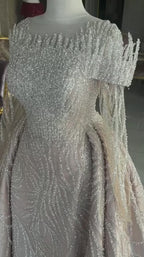 G21-NS-367 Ivory Mermaid Crystal Beaded Mesh Engagement Dress