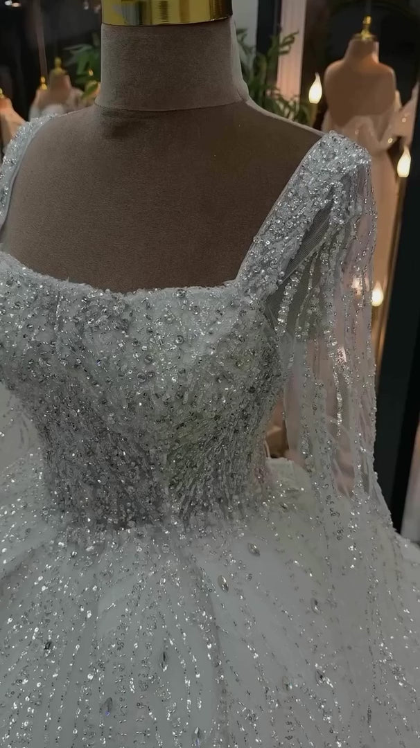 G21-321 Ivory Ball Gown Crystal Beaded Glitter Tulle Wedding Dress