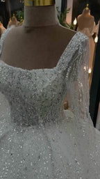 G21-321 Ivory Ball Gown Crystal Beaded Glitter Tulle Wedding Dress