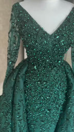 G21-NS-380 Emerald Ball Gown Sequin Beaded Tulle Engagement Dress