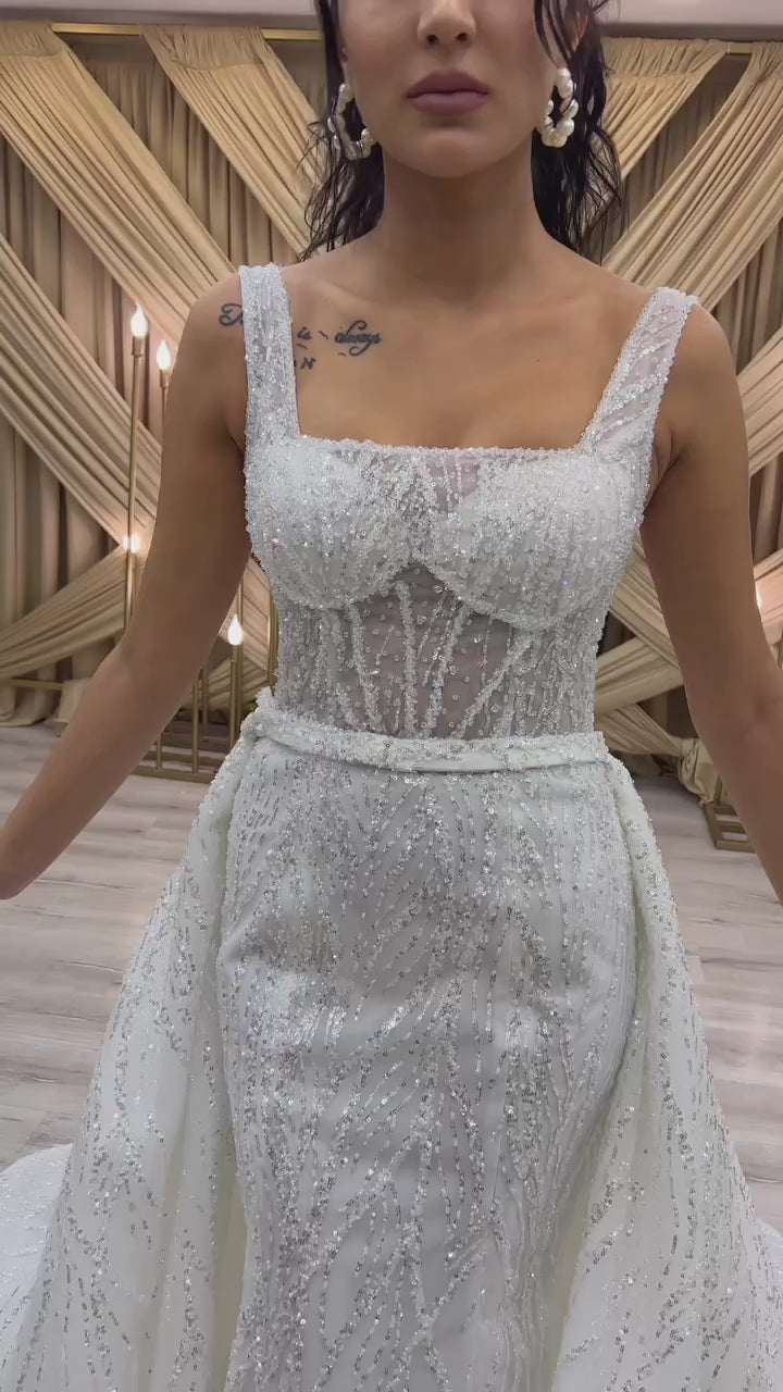G21-113A - Soft Ivory Beaded Lace Ball Gown Wedding Dress - closer look