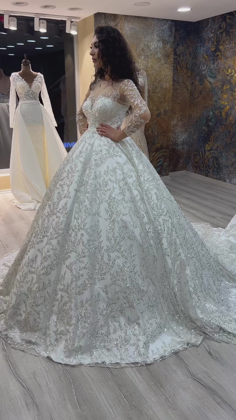 G21-135A - Soft Ivory Beaded Lace Ball Gown Wedding Dress - closer look