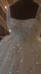 G21-342 Ivory Ball Gown Sequin Beaded Glitter Tulle Wedding Dress