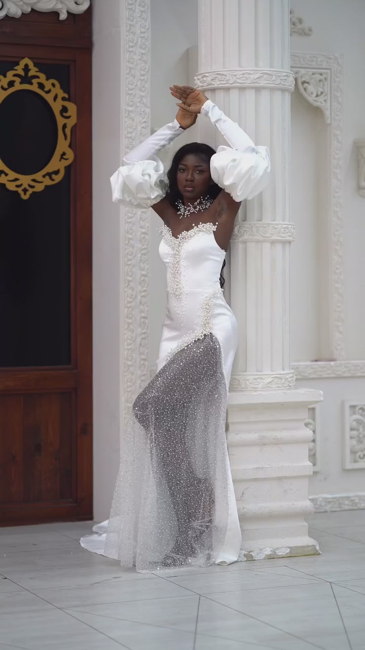 G21-066A - Ivory Crystal Beaded Ball Gown Wedding Dress - closer look
