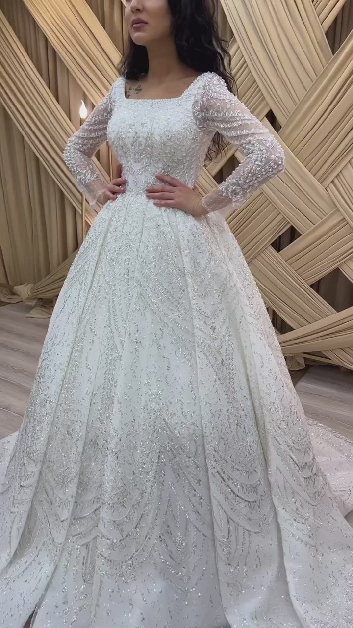 G21-126A - Soft Ivory Beaded Lace Ball Gown Wedding Dress - closer look
