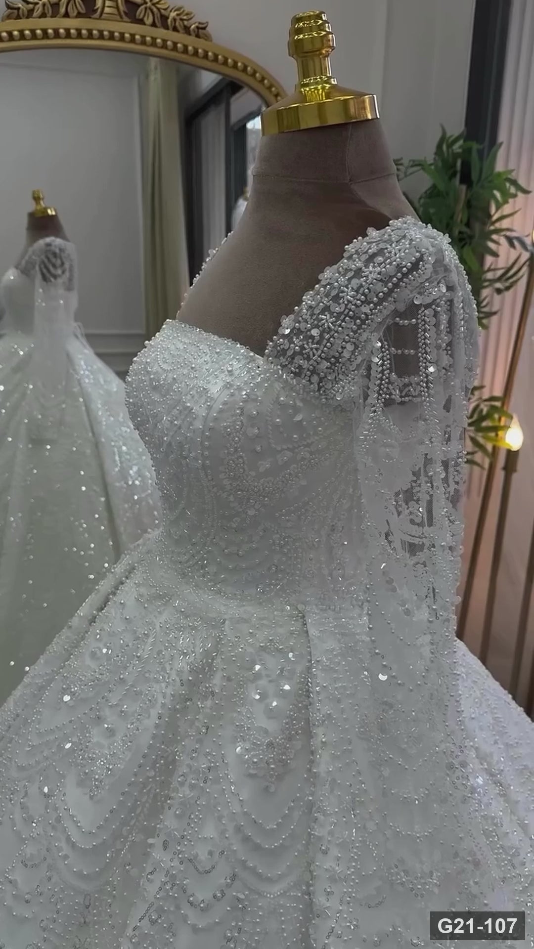 G21-107 | Ivory Ball Gown Crystal Epaulet One-Shoulder Sweetheart Glitter Wedding Dress