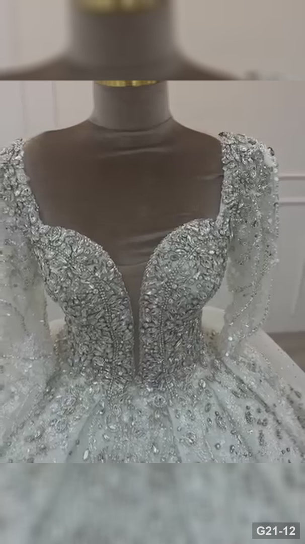 G21-012 Ivory Ball Gown Lace Wedding Dress and Chapel Train