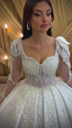 G21-078A - Champagne Beaded Lace Ball Gown Wedding Dress
