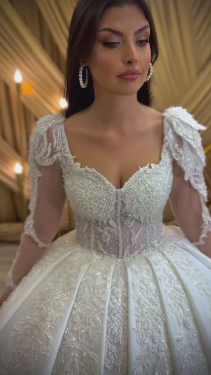 G21-078A - Champagne Beaded Lace Ball Gown Wedding Dress