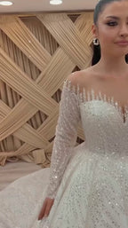 G21-331 Ivory Ball Gown Pearl Beaded Lace Tulle Wedding Dress