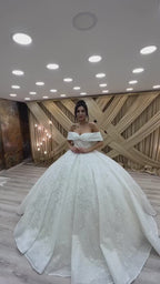 G21-128A - Soft Ivory Beaded Lace Ball Gown Wedding Dress