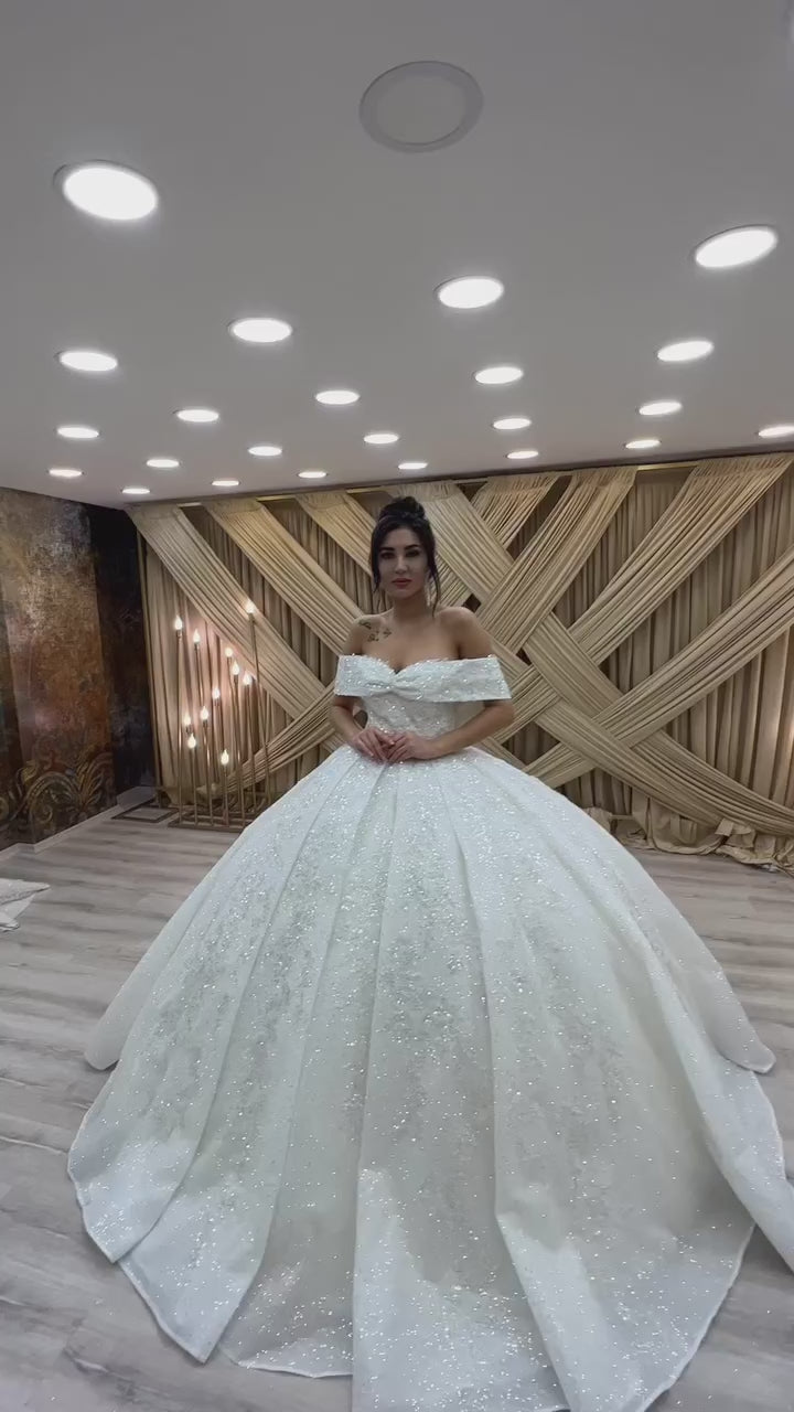 G21-128A - Soft Ivory Beaded Lace Ball Gown Wedding Dress - closer look