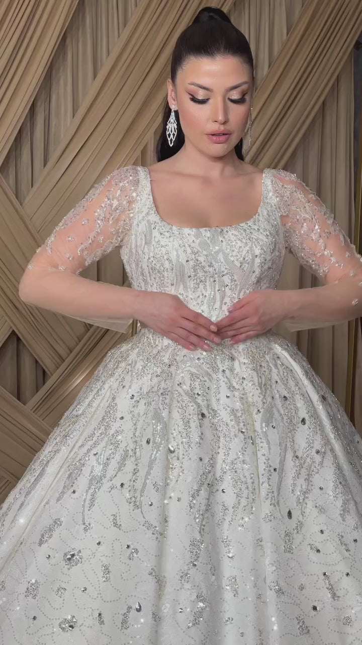 G21-120A - Ivory Beaded Lace Ball Gown Wedding Dress - closer look
