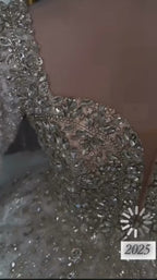G21-303 Silver Ball Gown Crystal Beaded Glitter Tulle Wedding Dress