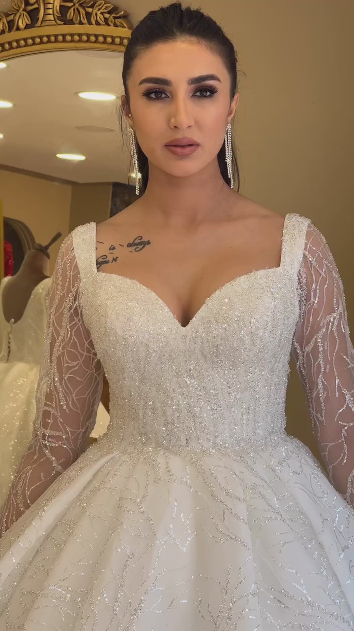 G21-105A - Ivory Beaded Lace Ball Gown Wedding Dress - closer look