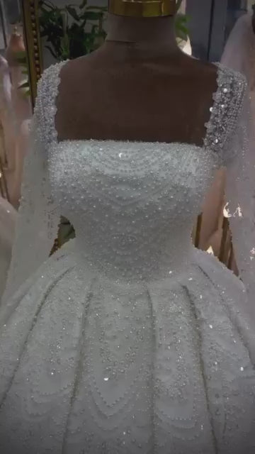 G21-800 Crystal Embellished Long Sleeve Princess Wedding Dress