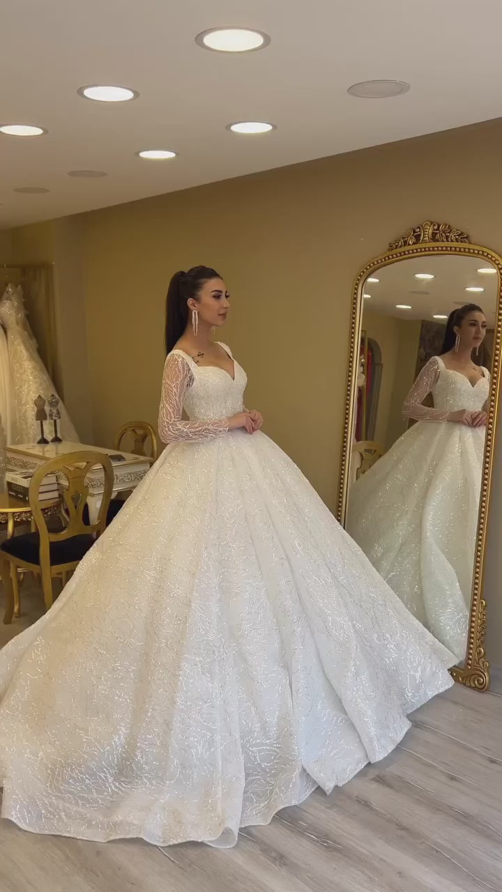 G21-108A - Ivory Beaded Lace Ball Gown Wedding Dress