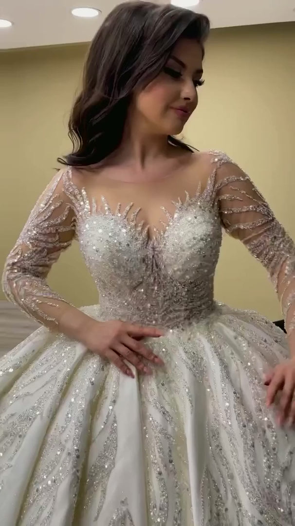 G21-318 Ivory Ball Gown Crystal Beaded Tulle Wedding Dress