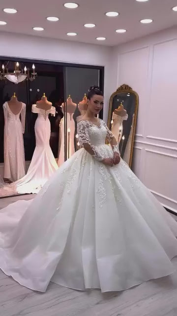 G21-316 Wedding Dress Ball Gown Ivory French Lace Tulle Sweetheart Sleeveless Lace Applique Bodice Cathedral Bridal Gown