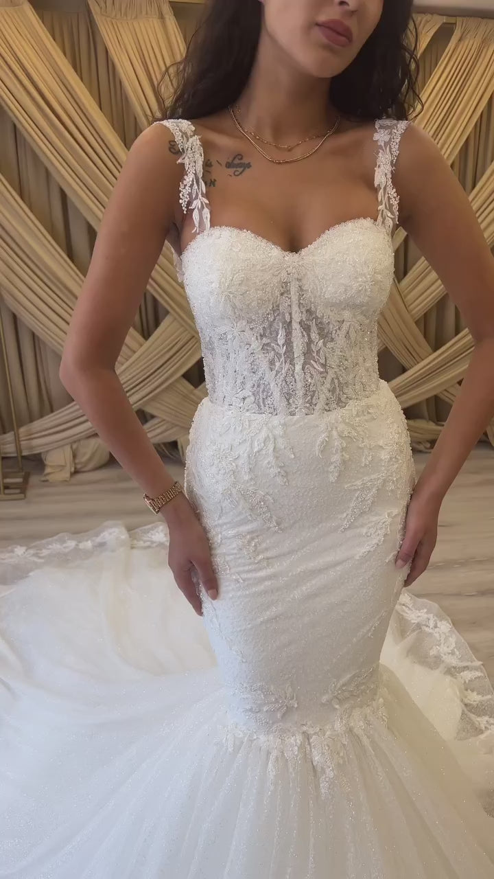 G21-091A - Ivory Beaded Lace Ball Gown Wedding Dress Video