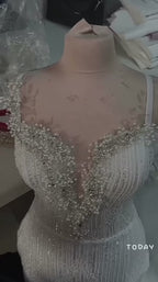 G21-351 Ivory Ball Gown Crystal Beaded Tulle Mesh Wedding Dress