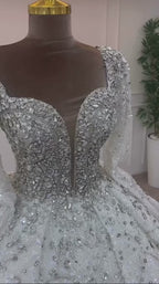 G21-324 Silver Ball Gown Crystal Beaded Tulle Wedding Dress