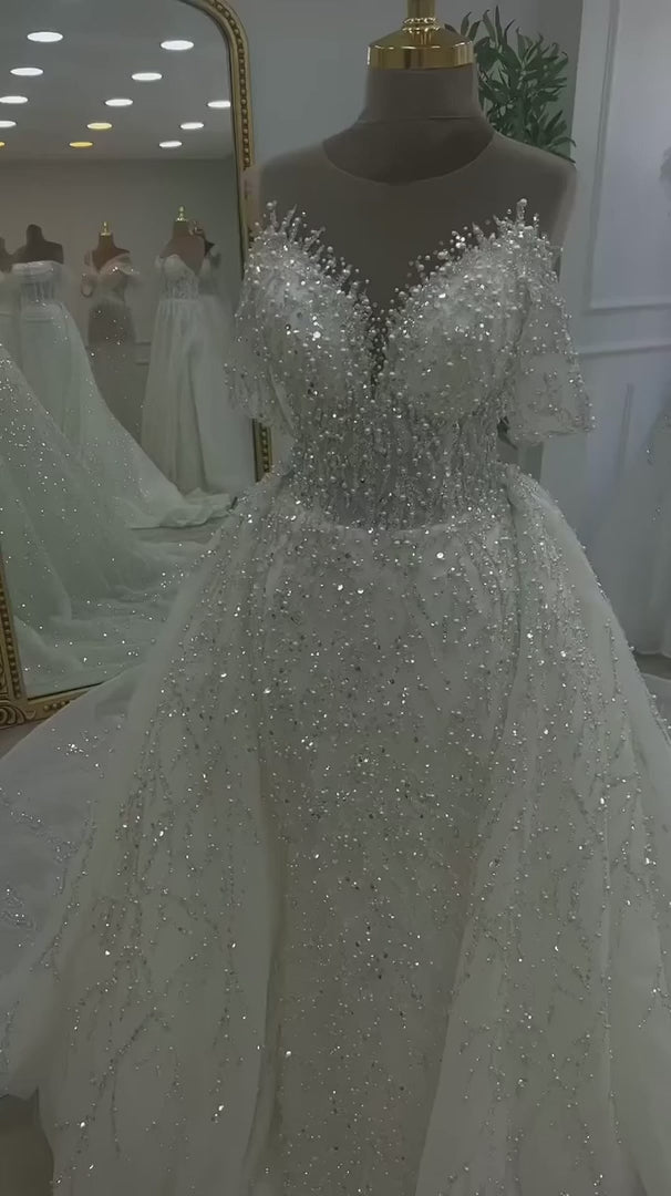 G21-329 Ivory Ball Gown Crystal Beaded Glitter Tulle Wedding Dress