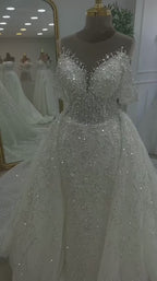 G21-329 Ivory Ball Gown Crystal Beaded Glitter Tulle Wedding Dress