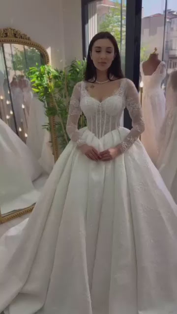 G21-024A - Champagne Elegant Ball Gown Wedding Dress Video
