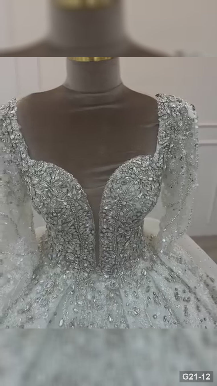 G21-012 Fildişi Prenses Model Dantel gelinlik ve Şapel Kuyruk - closer look