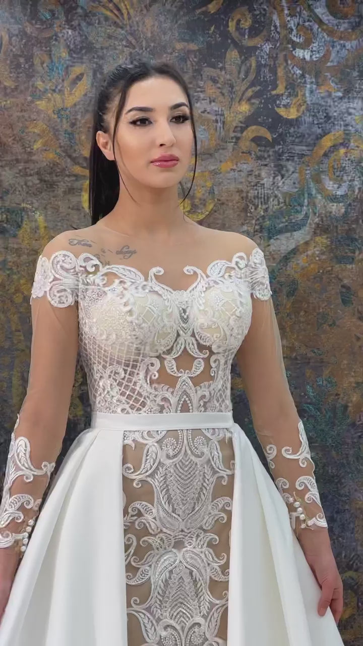 G21-148A - Ivory Beaded Lace Ball Gown Wedding Dress - closer look